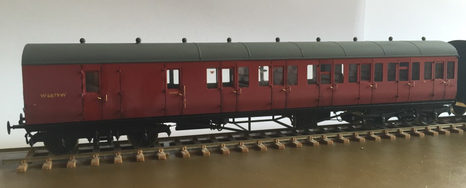 GWR E147 B-set coach in BR(W) crimson livery