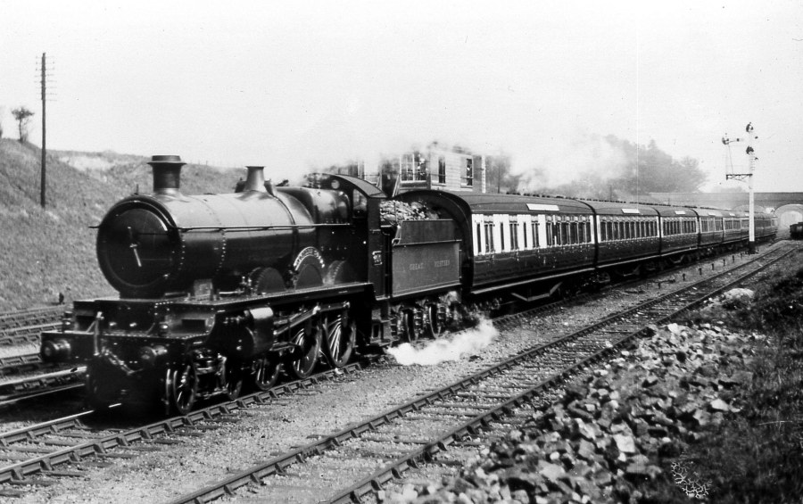 Unknown GWR Star at Twyford c 1924 with a down express of Toplight stock