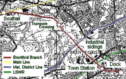Overview of the Brentford Branch (1945 map)