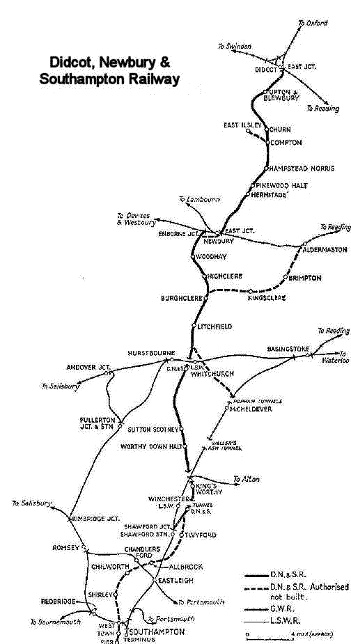 Map of the Didcot, Newbury and Southampton Railway